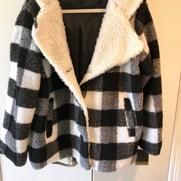 NWT Steve Madden Black and White Buffalo Checkered Winter Jacket . Size XL - Picture 2 of 10